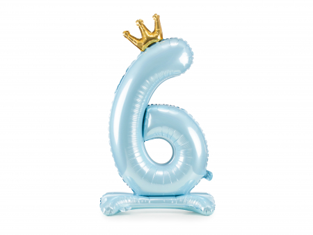 Baloane cifra - Balon folie cu suport Numărul "6", 84 cm, albastru cer (1 pachet / 1 buc.)