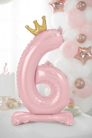 Balon folie cu suport Numărul "6", 84 cm, roz deschis (1 pachet / 1 buc.) [2]