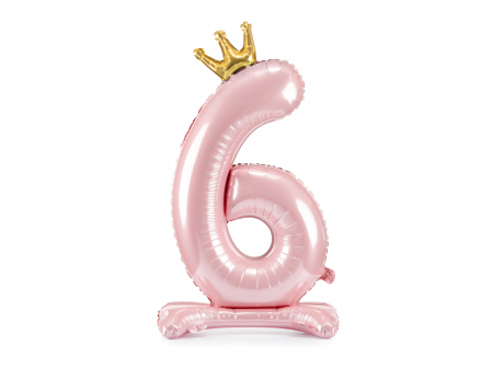 Baloane cifra - Balon folie cu suport Numărul "6", 84 cm, roz deschis (1 pachet / 1 buc.)