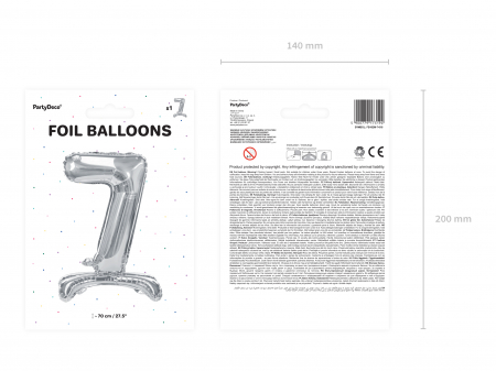 Balon folie cu suport Numărul "7", 70 cm, argintiu (1 pachet / 1 buc.) [2]
