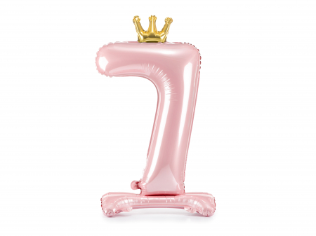 Baloane cifra - Balon folie cu suport Numărul "7", 84 cm, roz deschis (1 pachet / 1 buc.)