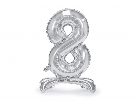 BALOANE - Balon folie cu suport Numărul "8", 70 cm, argintiu (1 pachet / 1 buc.)