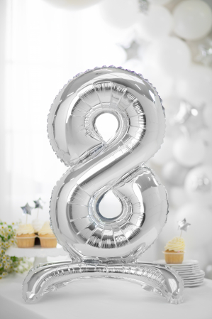 Balon folie cu suport Numărul "8", 70 cm, argintiu (1 pachet / 1 buc.) [1]