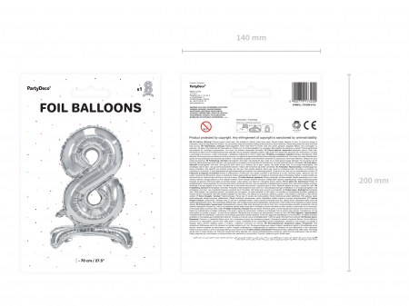 Balon folie cu suport Numărul "8", 70 cm, argintiu (1 pachet / 1 buc.) [2]