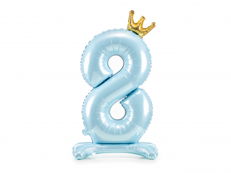 Baloane cifra - Balon folie cu suport Numărul "8", 84 cm, albastru cer (1 pachet / 1 buc.)