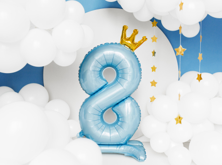 Balon folie cu suport Numărul "8", 84 cm, albastru cer (1 pachet / 1 buc.) [1]