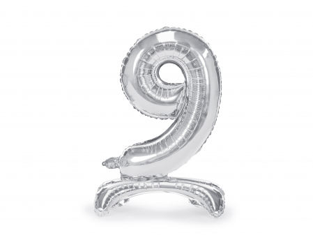 BALOANE - Balon folie cu suport Numărul "9", 70 cm, argintiu (1 pachet / 1 buc.)