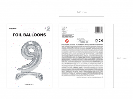 Balon folie cu suport Numărul "9", 70 cm, argintiu (1 pachet / 1 buc.) [2]