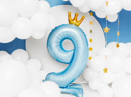 Balon folie cu suport Numărul "9", 84 cm, albastru cer (1 pachet / 1 buc.) [1]