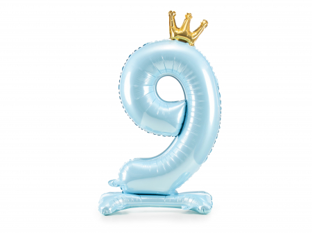 Baloane cifra - Balon folie cu suport Numărul "9", 84 cm, albastru cer (1 pachet / 1 buc.)