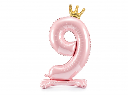 Baloane cifra - Balon folie cu suport Numărul "9", 84 cm, roz deschis (1 pachet / 1 buc.)