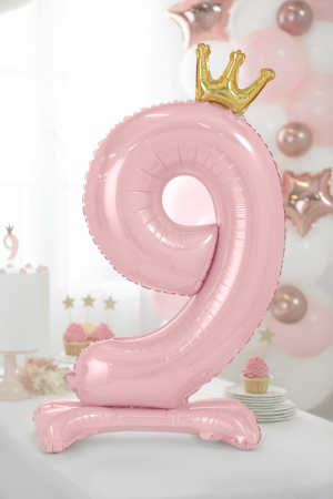 Balon folie cu suport Numărul "9", 84 cm, roz deschis (1 pachet / 1 buc.) [1]