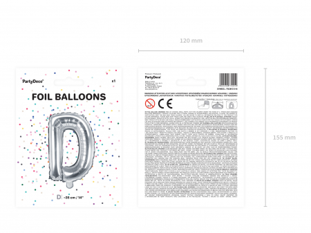Balon folie Litera ''D'', 35cm, argintiu (1 buc.) [2]