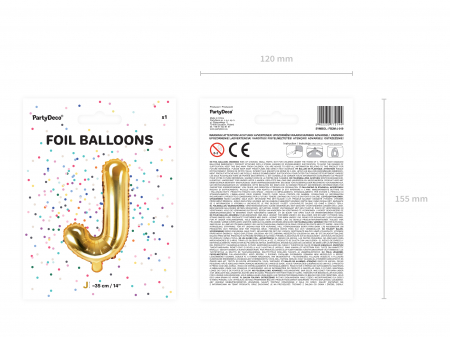 Balon folie Litera ''J'', 35cm, auriu (1 buc.) [3]