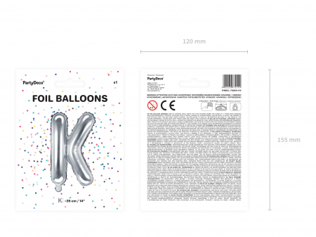 Balon folie Litera ''K'', 35cm, argintiu (1 buc.) [2]