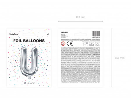 Balon folie Litera ''U'', 35cm, argintiu (1 buc.) [2]