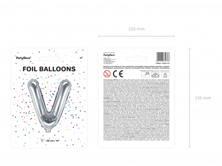 Balon folie Litera ''V'', 35cm, argintiu (1 buc.) [2]