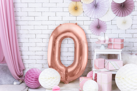 Balon folie Numărul "0", 86 cm, roz auriu (1 pachet / 1 buc.) [1]