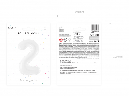 Balon folie Numărul "2", 86 cm, alb (1 pachet / 1 buc.) [1]