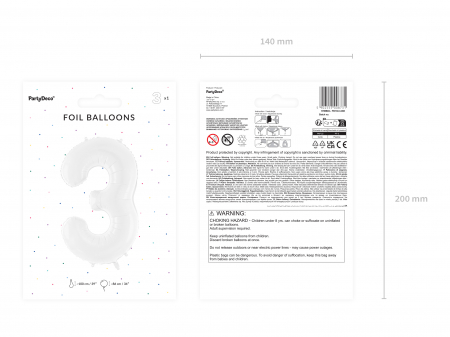 Balon folie Numărul "3", 86 cm, alb (1 pachet / 1 buc.) [1]