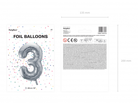 Balon folie Numărul "3", 86 cm, argintiu (1 pachet / 1 buc.) [1]