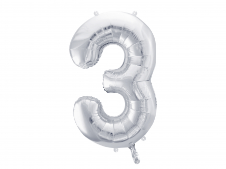 BALOANE - Balon folie Numărul "3", 86 cm, argintiu (1 pachet / 1 buc.)