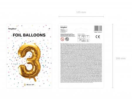 Balon folie Numărul "3", 86 cm, auriu (1 pachet / 1 buc.) [2]