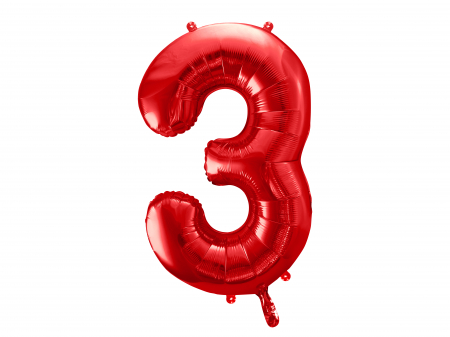 BALOANE - Balon folie Numărul "3", 86 cm, roșu (1 pachet / 1 buc.)