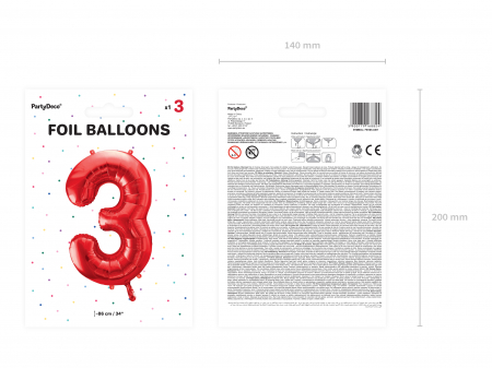 Balon folie Numărul "3", 86 cm, roșu (1 pachet / 1 buc.) [1]