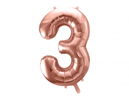 BALOANE - Balon folie Numărul "3", 86 cm, roz auriu (1 pachet / 1 buc.)