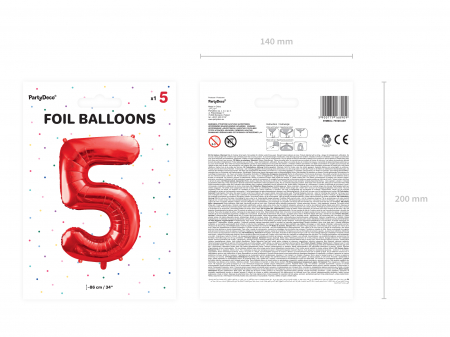 Balon folie Numărul "5", 86 cm, roșu (1 pachet / 1 buc.) [1]