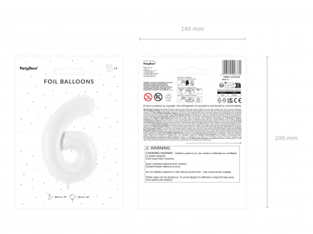 Balon folie Numărul "6", 86 cm, alb (1 pachet / 1 buc.) [1]