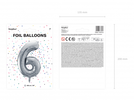 Balon folie Numărul "6", 86 cm, argintiu (1 pachet / 1 buc.) [2]