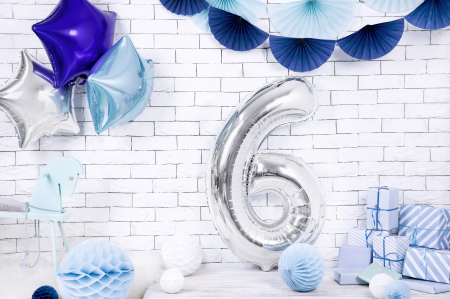 Balon folie Numărul "6", 86 cm, argintiu (1 pachet / 1 buc.) [1]
