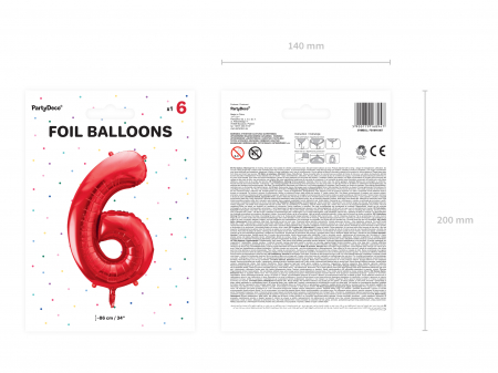 Balon folie Numărul "6", 86 cm, roșu (1 pachet / 1 buc.) [1]
