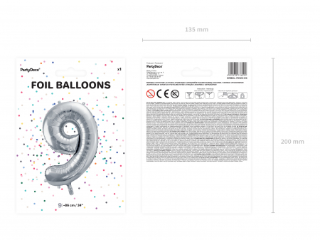 Balon folie Numarul "9", 86 cm, argintiu (1 pachet / 1 buc.) [2]