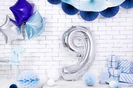 Balon folie Numarul "9", 86 cm, argintiu (1 pachet / 1 buc.) [1]