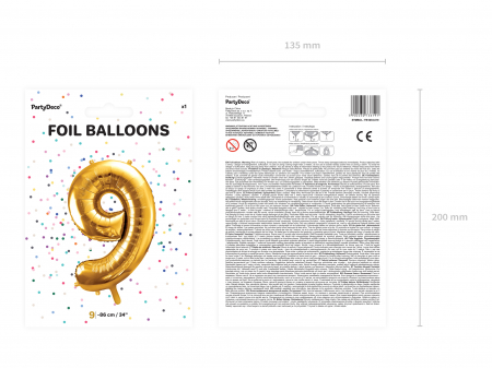 Balon folie Numărul "9", 86 cm, auriu (1 pachet / 1 buc.) [2]