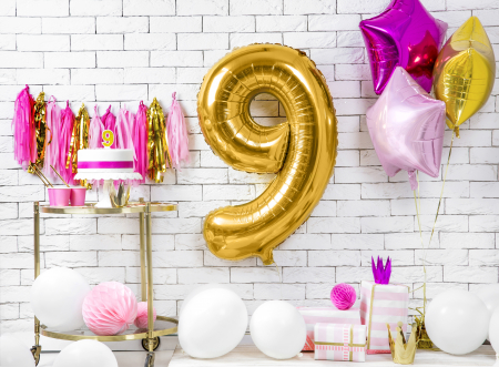 Balon folie Numărul "9", 86 cm, auriu (1 pachet / 1 buc.) [1]