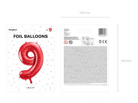 Balon folie Numărul "9", 86 cm, roșu (1 pachet / 1 buc.) [1]