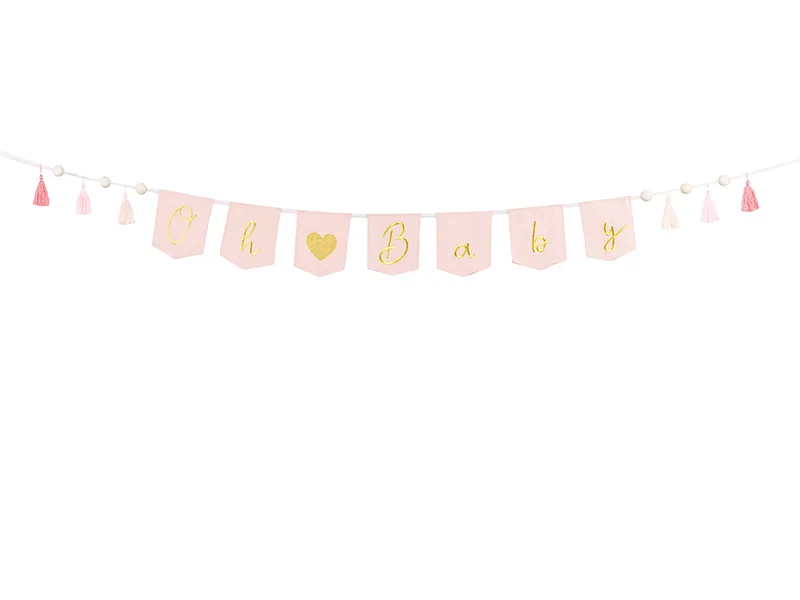 Articole Diverse - Banner Oh baby cu franjuri, 2,5 m, roz deschis