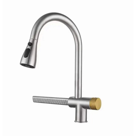 Articole pentru baie - Baterie Bucatarie cu Dus Extractibil Inox Argintiu Cu Functie Cascada YB1500S