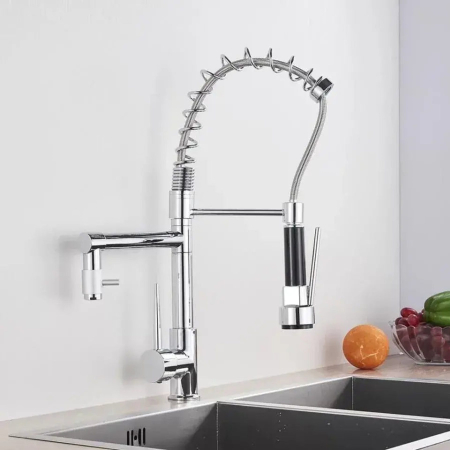 Articole pentru baie - Baterie Bucatarie cu Dus Extractibil, Inox si Alama Crom, YD/201