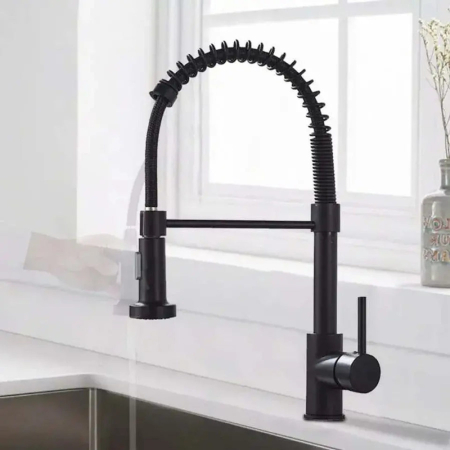 Articole pentru baie - Baterie Bucatarie cu Dus Extractibil, Inox si Alama Negru, YD/102