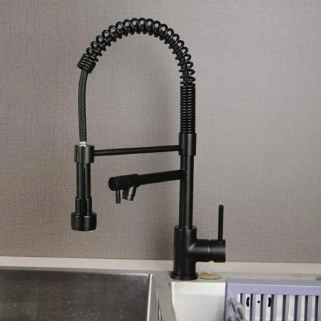 Articole pentru baie - Baterie Bucatarie cu Dus Extractibil, Inox si Alama Negru, YD/201