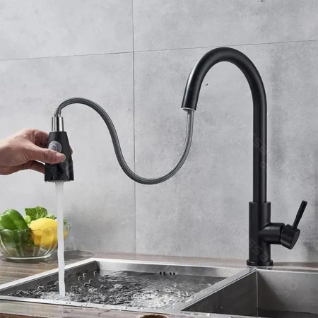 Articole pentru baie - Baterie Bucatarie cu Dus Extractibil, Inox SUS304, Negru, HS003