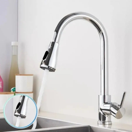 Articole pentru baie - Baterie Bucatarie cu Dus Extractibil, Pipa cu Touch pentru Pornire/Oprire, Inox SUS304, Crom, CF/TOUCH/1