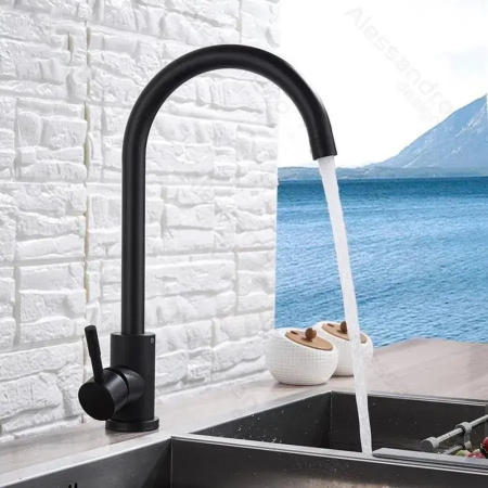 Bucatarie - Baterie Bucatarie Monocomanda Pipa Pivotanta Cartus Ceramic Inox Negru Satin Racorduri Kit Fixare Incluse HS001