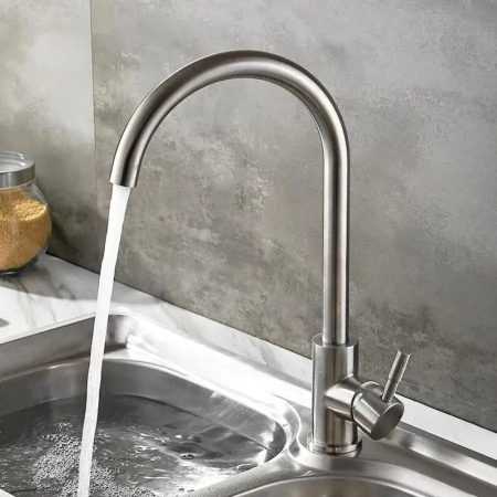 Bucatarie - Baterie Bucatarie Monocomanda Pipa Pivotanta Cartus Ceramic Inox Satinat Racorduri Kit Fixare Incluse CF001