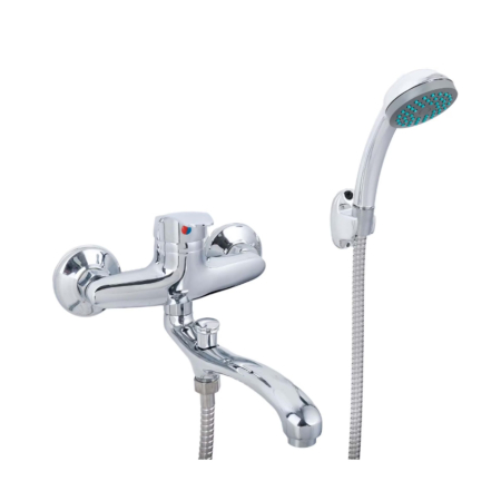 Articole pentru baie - Baterie Cada Crom Lucios - Set Complet cu Pipa Pivotanta de 25cm, Para, Furtun si Excentrice Incluse
